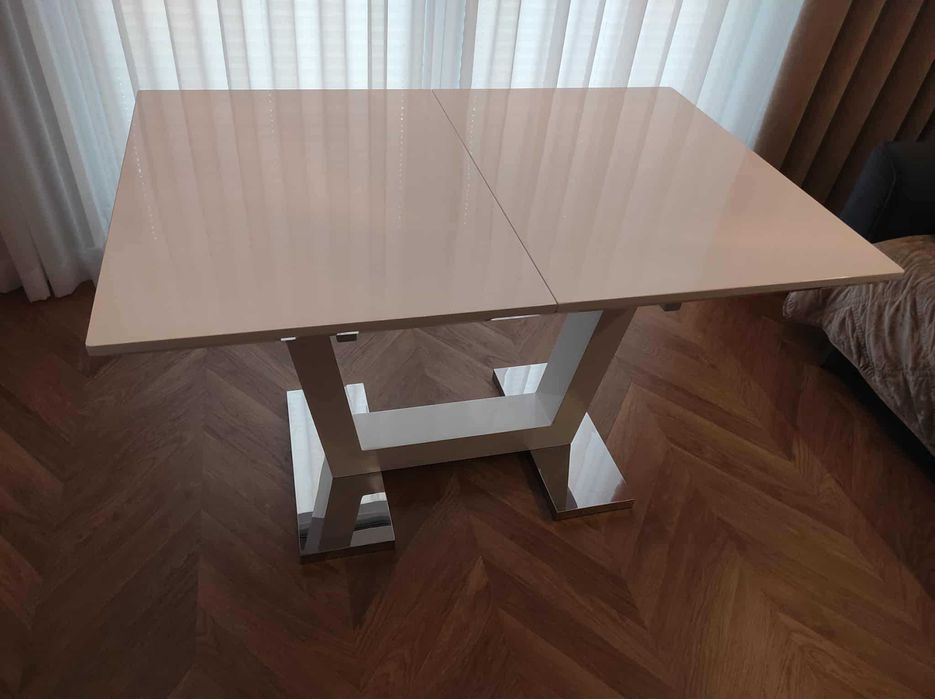 Rozkładany stół w kolorze białym z połyskiem, 80x120 cm