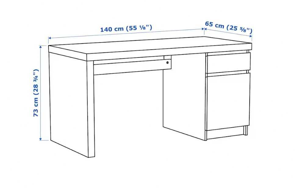 Biurko Malm Ikea 140x65 z szufladą i szafką boczną