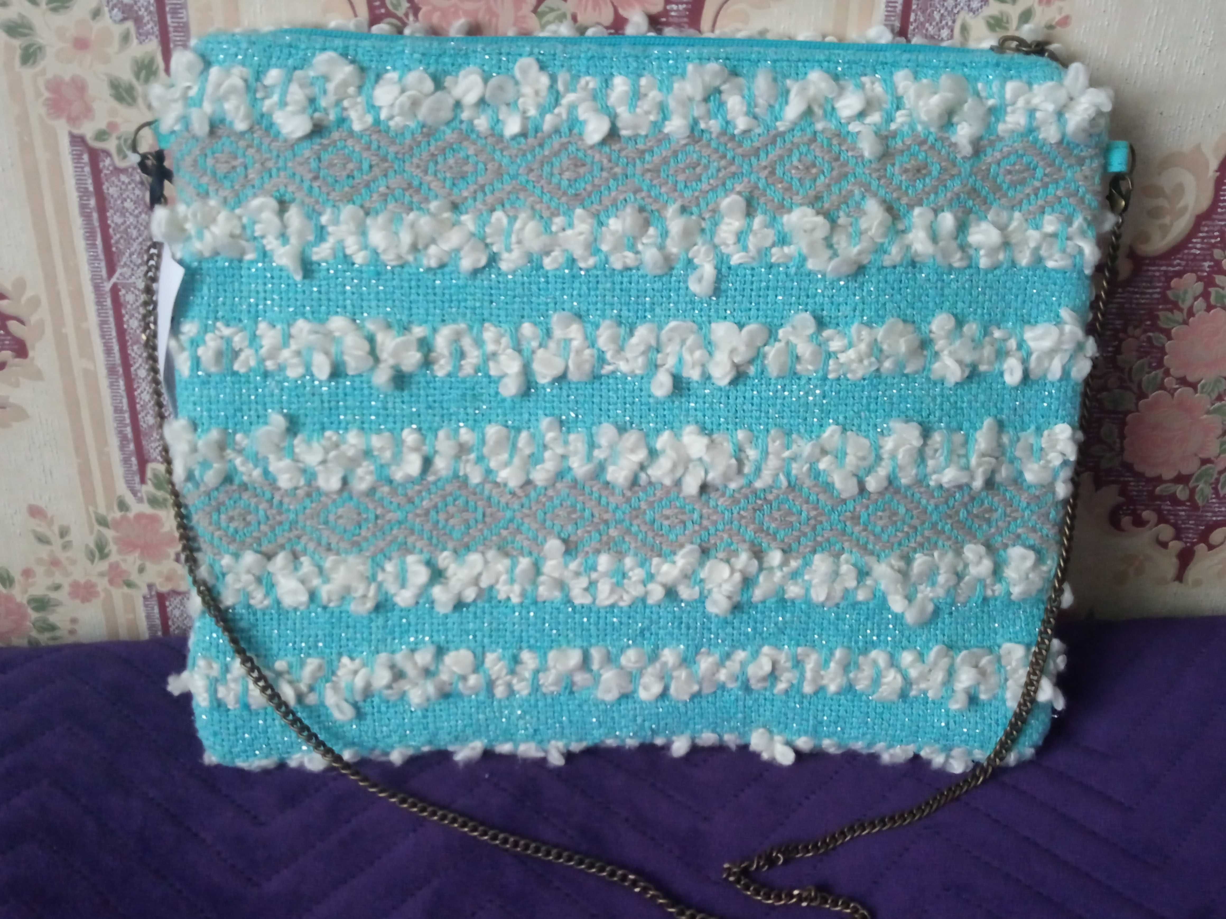 Oryginalna średnia błękitna morska torebka Vimoda muszle boho