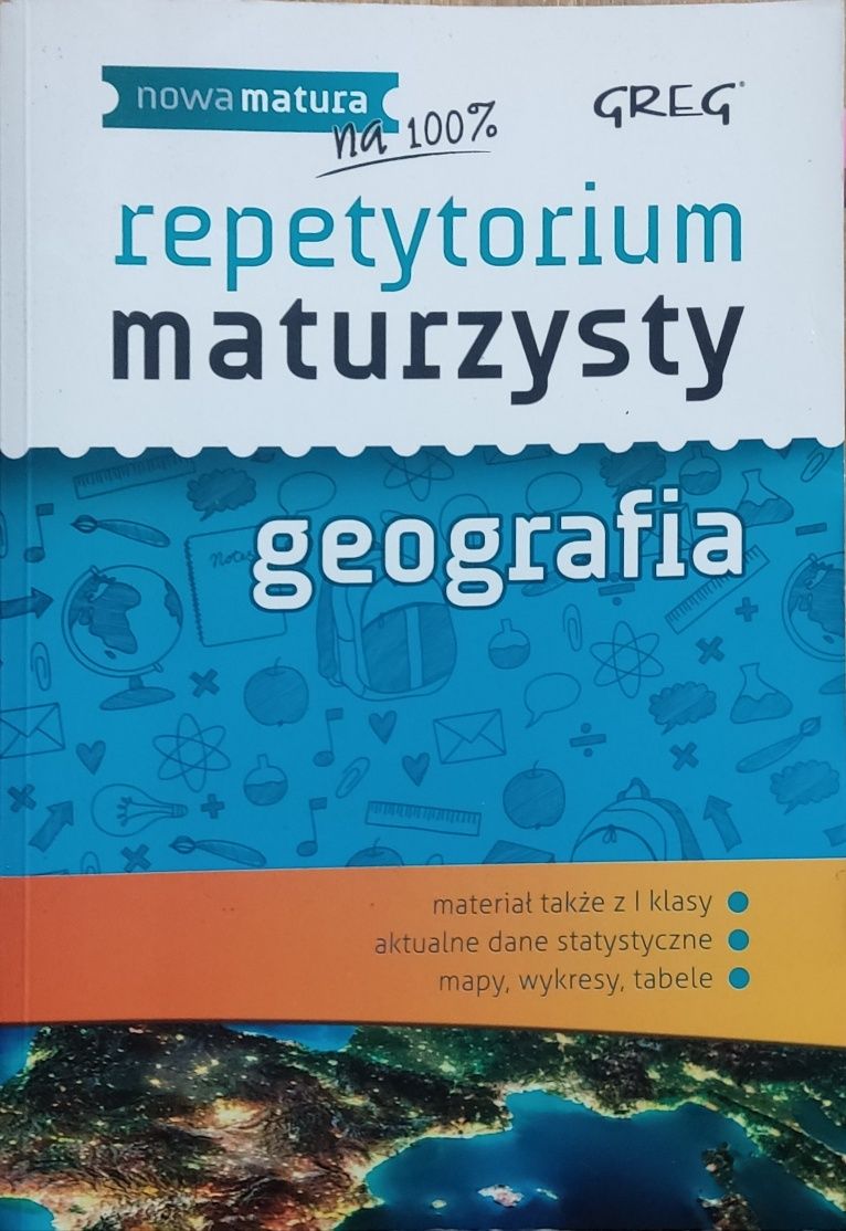 Zestaw książek, matura polski, angielski, fizyka, geografia matematyka