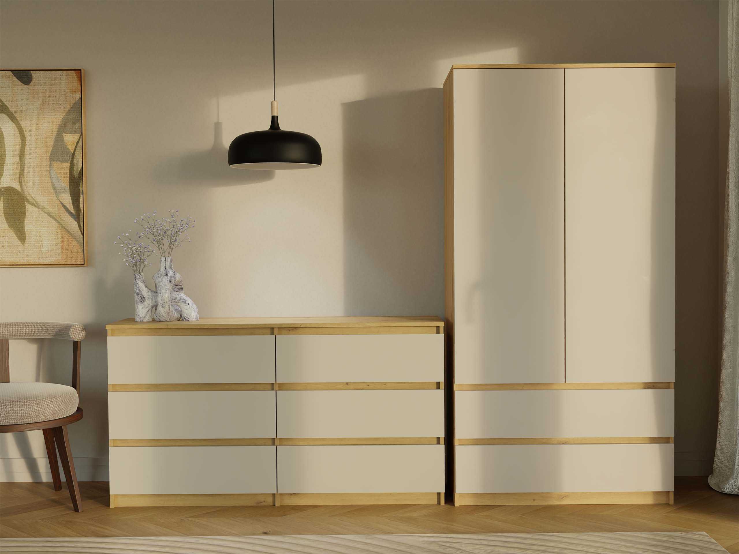 Duża Komoda Malwa Szafka M6 140 cm 6 Szuflad Dąb Artisan / Kaszmir