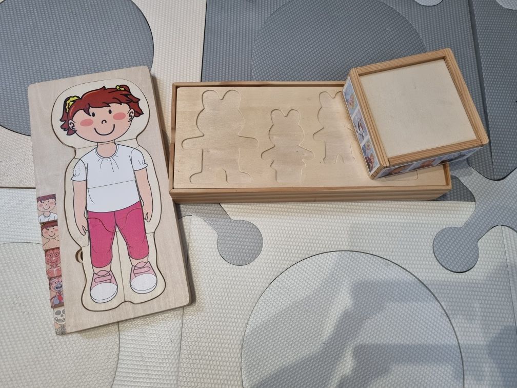 Puzzle ciało czlowieka drewniane, przebieranki rodzina królików