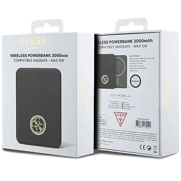 Powerbank indukcyjny Guess MagSafe 4G Strassed Metal Logo 5W 3000mAh -