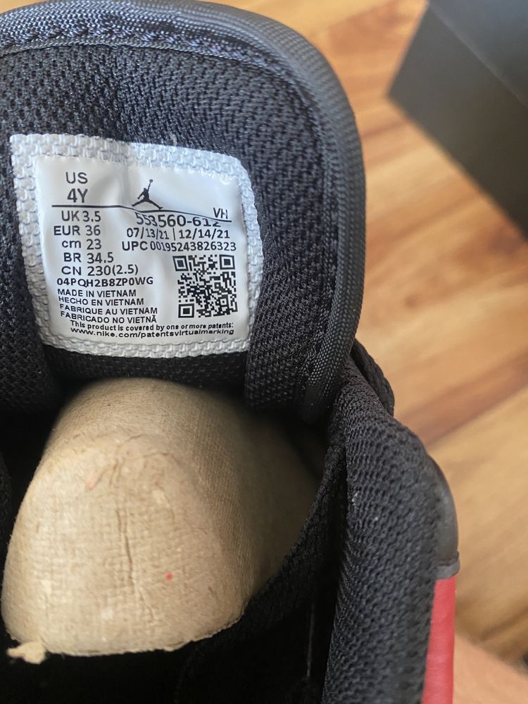 Jordan 1 Low Bred Toe 36