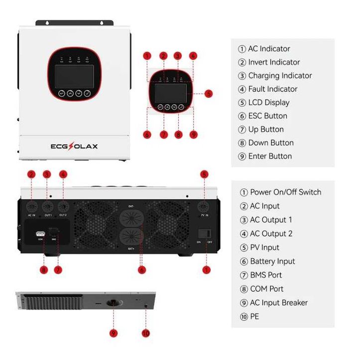 Гібридний інвертор ECGSOLAX ECJ-HVM6.5K-48V-WIFI, 48В, 6.5 кВт