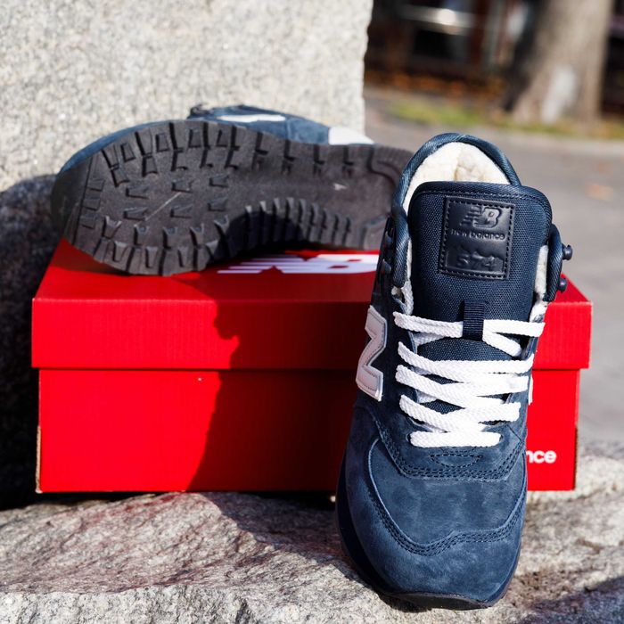 (1591) ЗИМОВІ кросівки черевики New Balance 574 з хутром, сині (37-41)