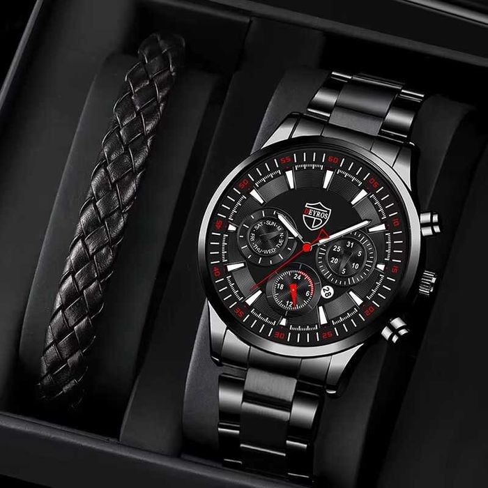 Conjunto Relógio em Aço + Pulseira