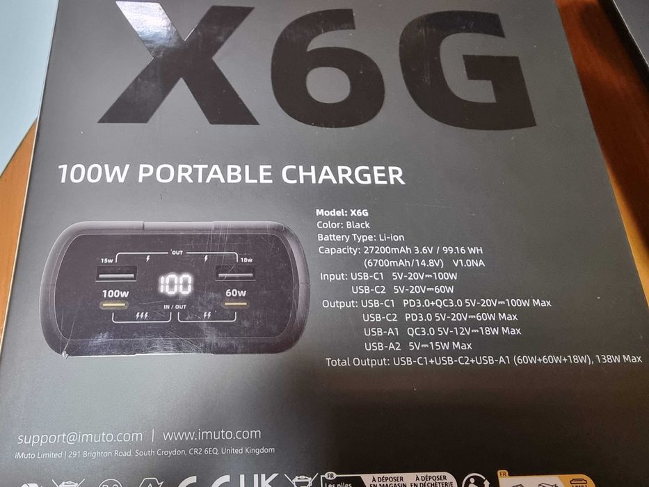 Повербанк для смартфона ноутбука TypeC PD 100W 27200мАч Imuto X6G