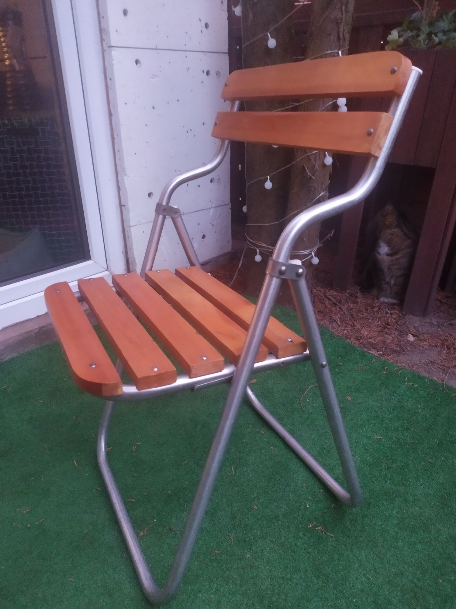 Krzesło składane z aluminium i drewna bukowego
