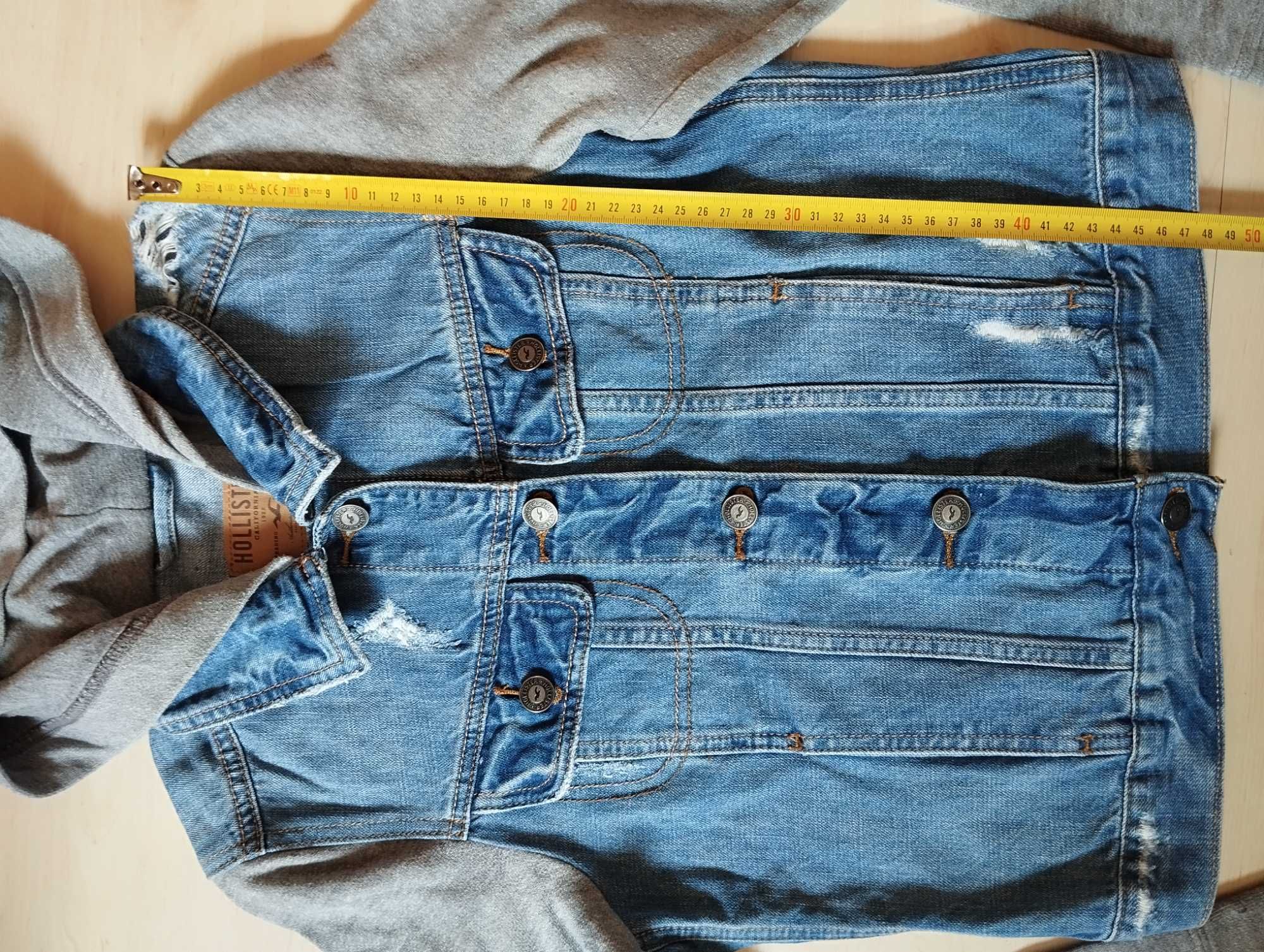 kurtka jeansowa z kapturem bluzą S Hollister vintage wiosenna retro