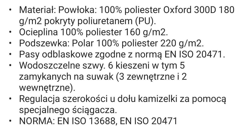 Kamizelka odblaskowa ciepła
