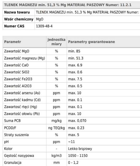Tlenek magnezu paszowy 85% 25KG