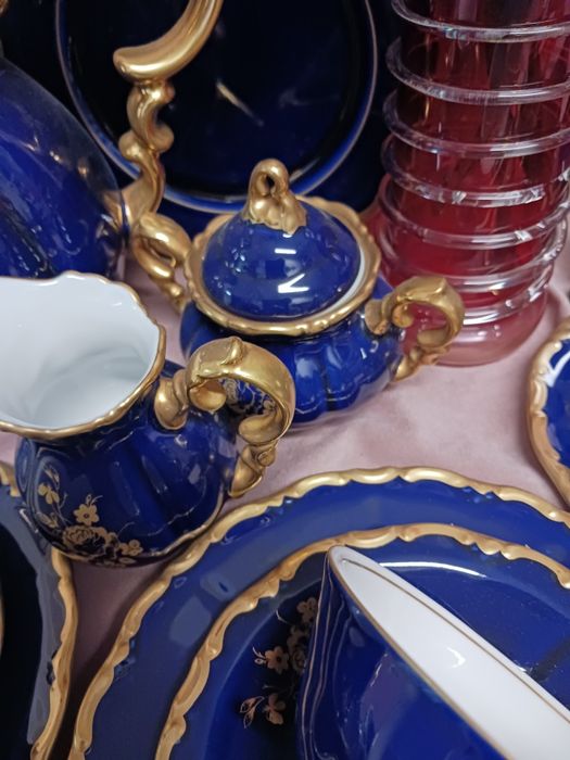 Kobaltowy serwis herbaciany porcelana kobalt