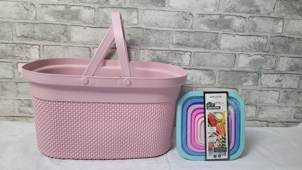 Zestaw piknikowy:kosz CURVER z wygodnymi uchwytami+zestaw 6 pojemników