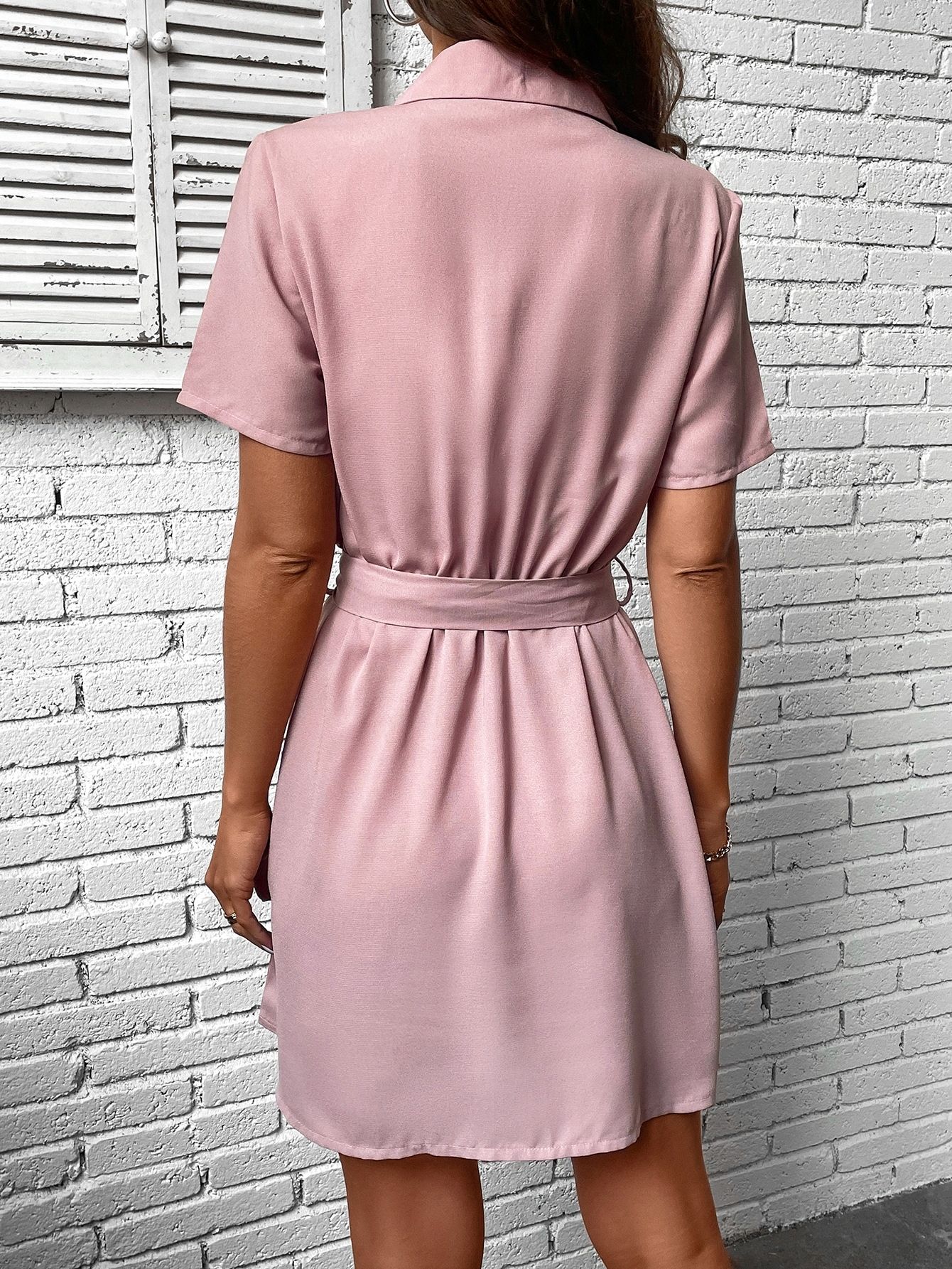 Sukienka Koszulowa Mini Z Paskiem Dusty Pink Casual Shein M 38