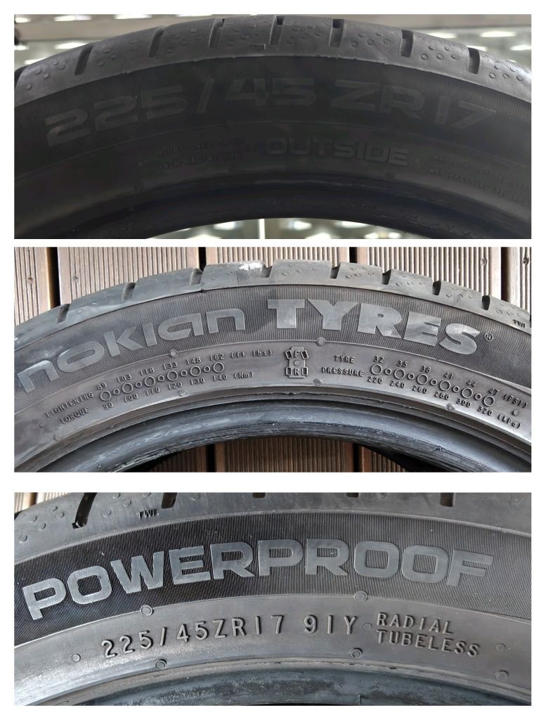 1 lub 2 opony Nokian Powerproof 225/45/R17, 6.7mm