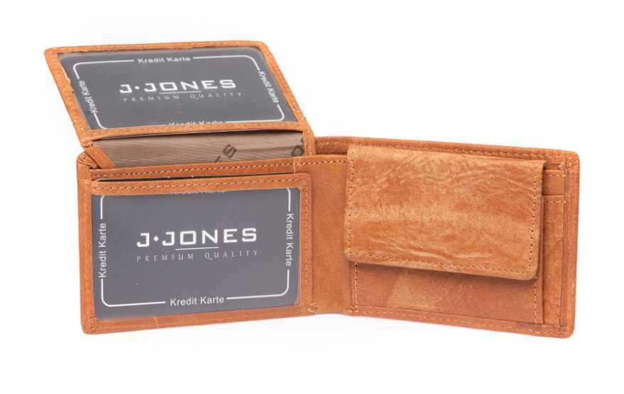 J Jones Mały portfel męski skórzany w kolorze koniakowym