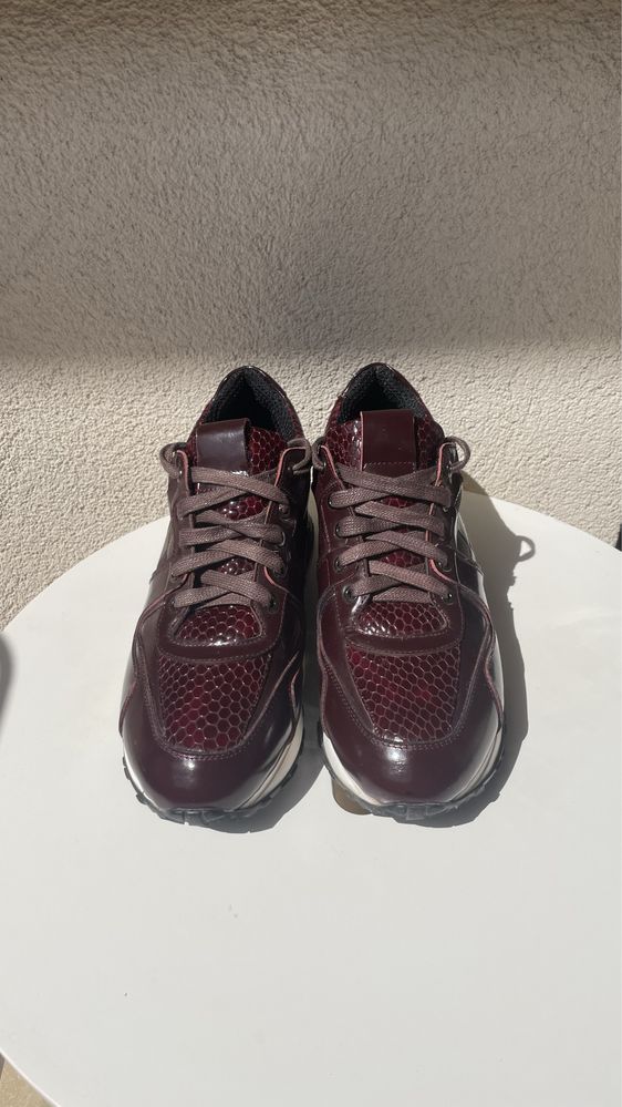 Buty włoskie skórzane lakierowane Cesare Gaspari Sneakersy niskie
