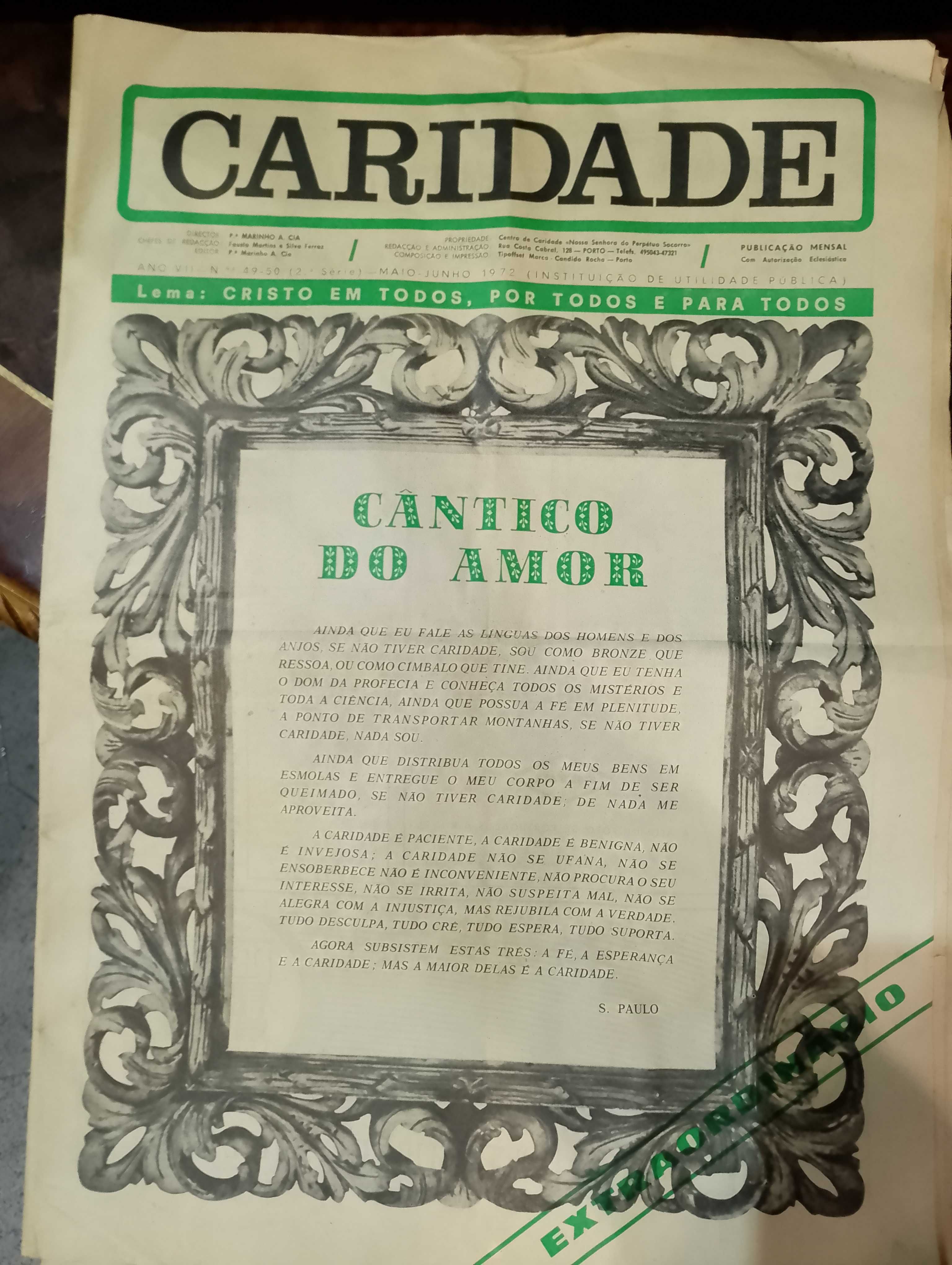 Jornal Caridade 1972 "Religião" Padre Marinho A. Cia