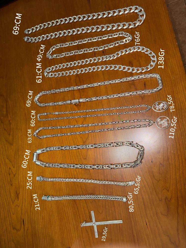 Colares e pulseiras em prata 950 2,5€ a gr