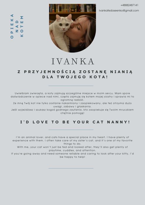 Niania dla kota / Opieka nad kotem
