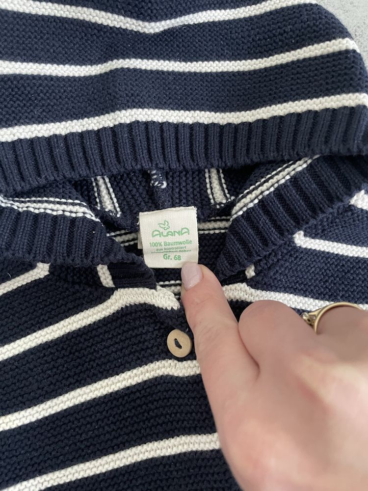 Sweter w paski z kapturem 68 bawelna organiczna