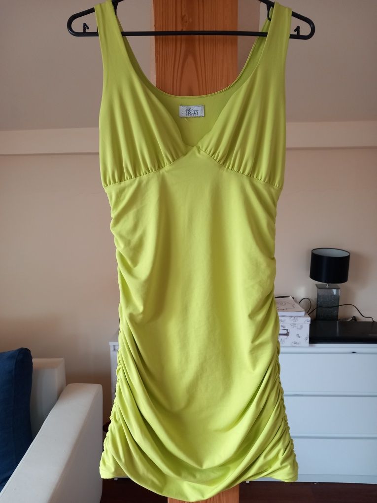 sukienka Oh Polly roz.40 limonkowa z marszczeniami