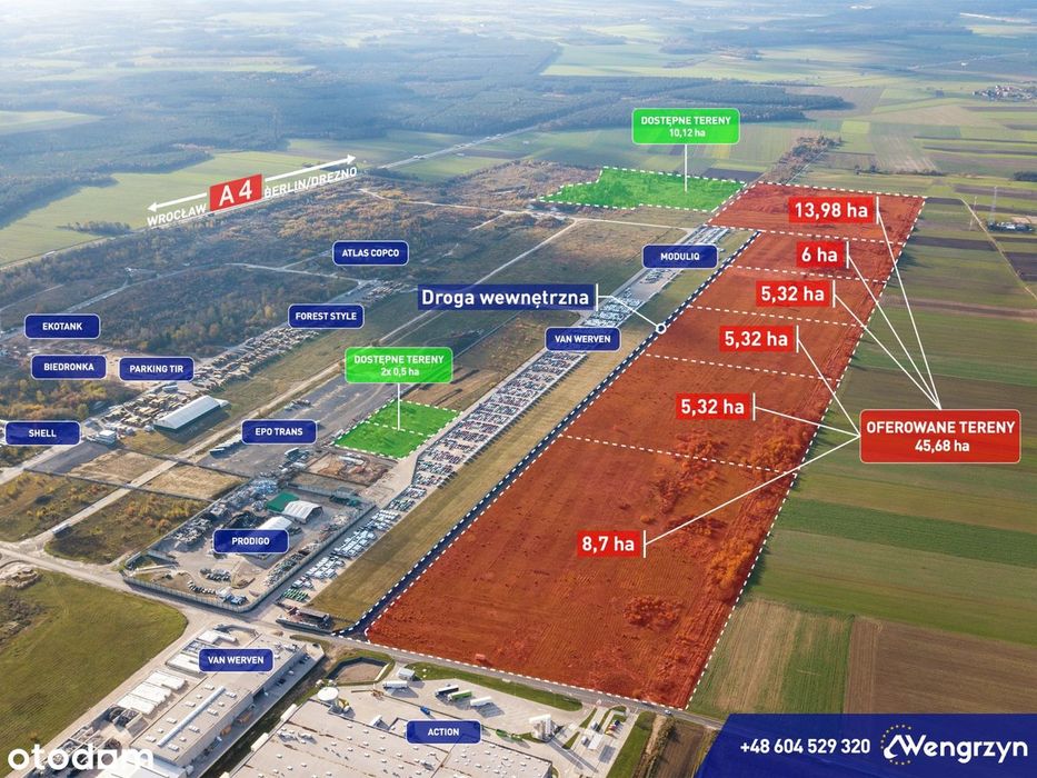 Autostrada A4, teren inwestycyjny 45,68 ha z PNB! media,idealny dojazd