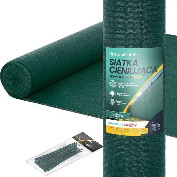 Siatka Cieniująca zielona 90% 1,5x25m Na Płot Ogrodzenie UV 140 g/m2