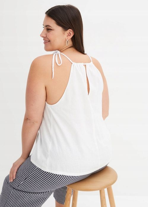 B.P.C biały top lniany oversize z wiązaniem 48.