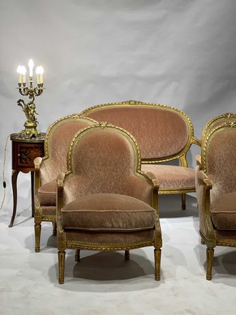 Pałacowy komplet - Salon Bergere Sofa 4 fotela  w stylu Ludwik.XVI