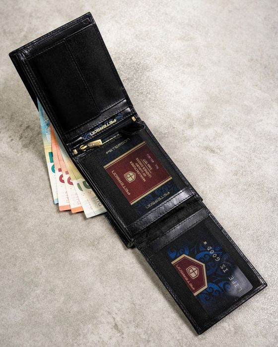 zestaw prezentowy: elegancki skórzany portfel, etui na karty i brelok