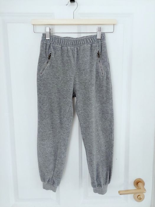 Zara, szary welurowy dres, komplet, bluza na suwak i spodnie r. 134