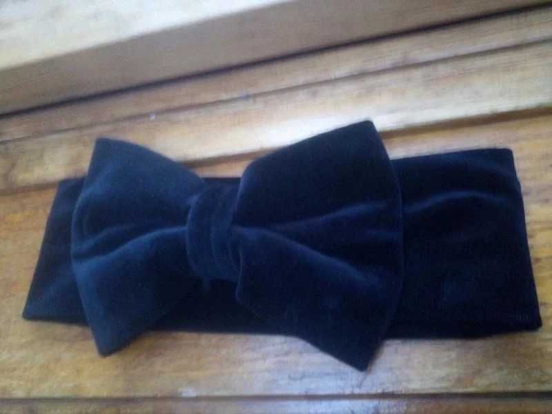 Nowa czarna opaska wiązana kokarda welurowa frotté handmade