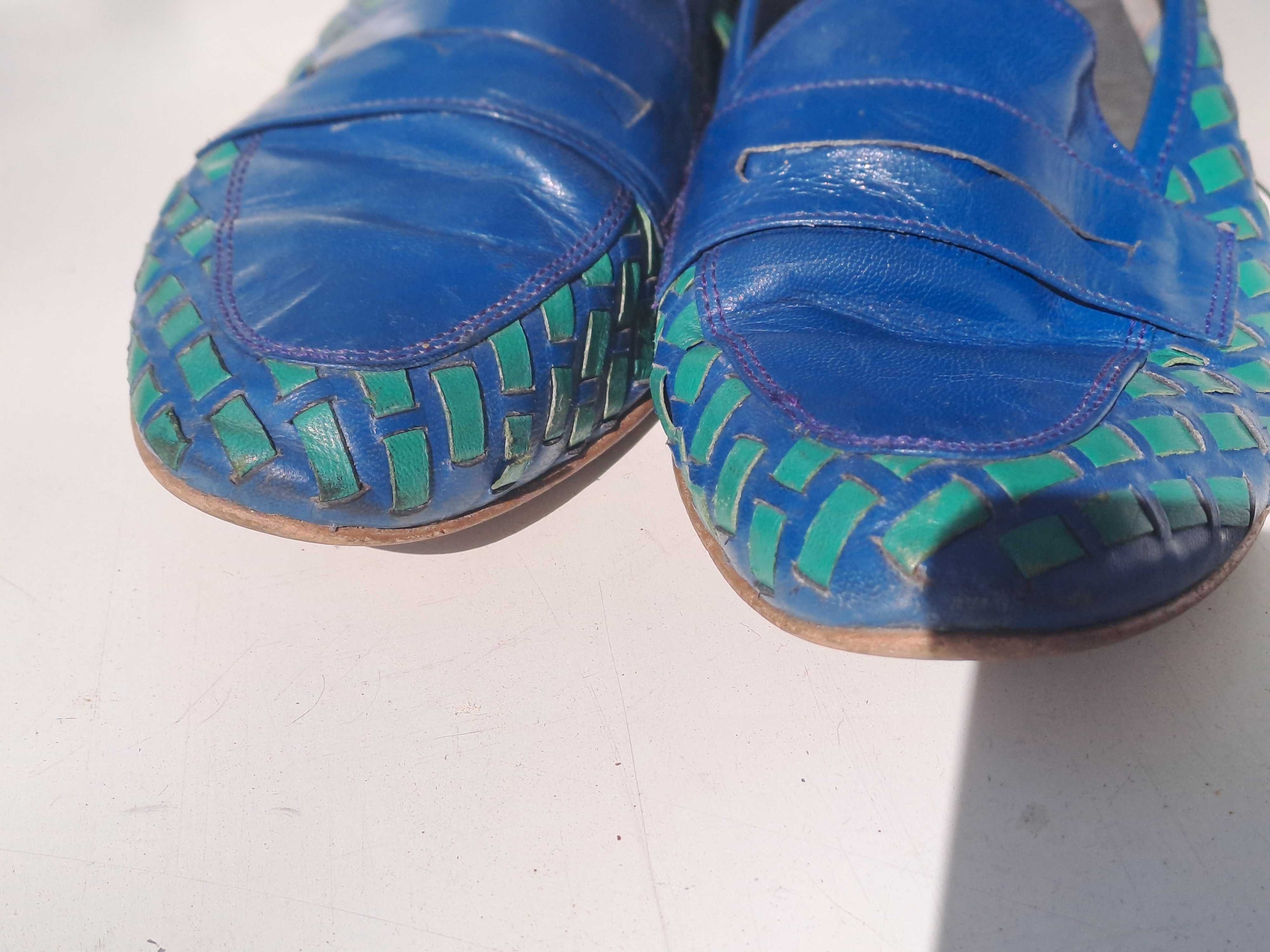 buty damskie wsuwane (mokasyny) niebieskie-zielone SERVAS