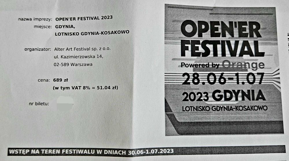 OPEN'ER karnet weekendowy 30-1.07