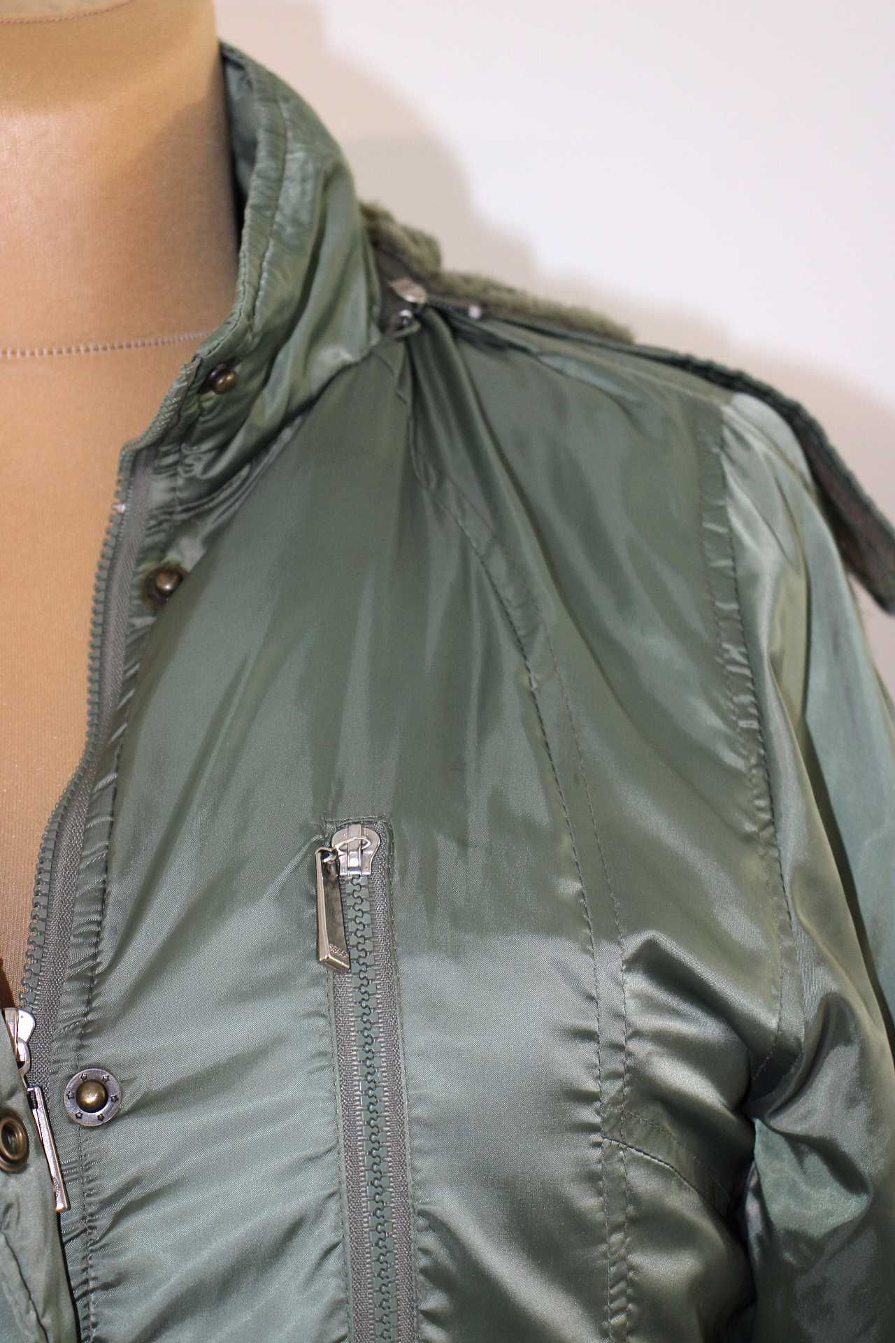TB-FASHION zimowa kurtka damska zielona ciepła odpinany kaptur 44 XXL