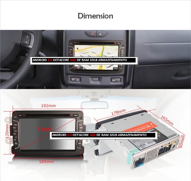 Auto-rádio 2 din android 14 Megane Dacia Duster Logan Sandero Dokker
