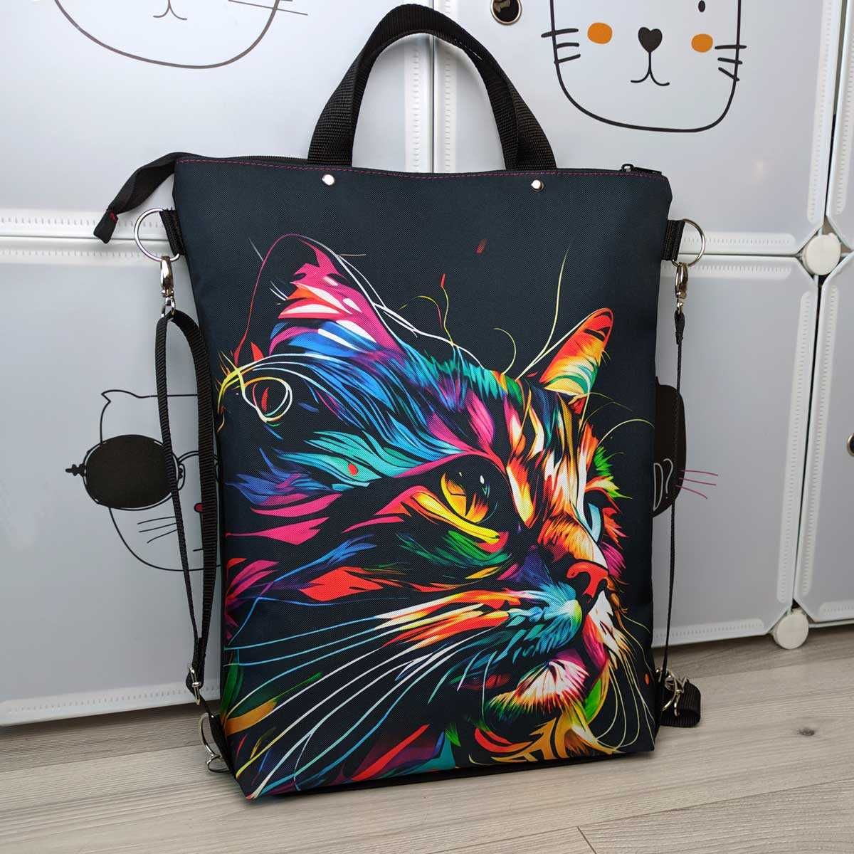 Torba-plecak wodoodporna Rainbow Cat handmade