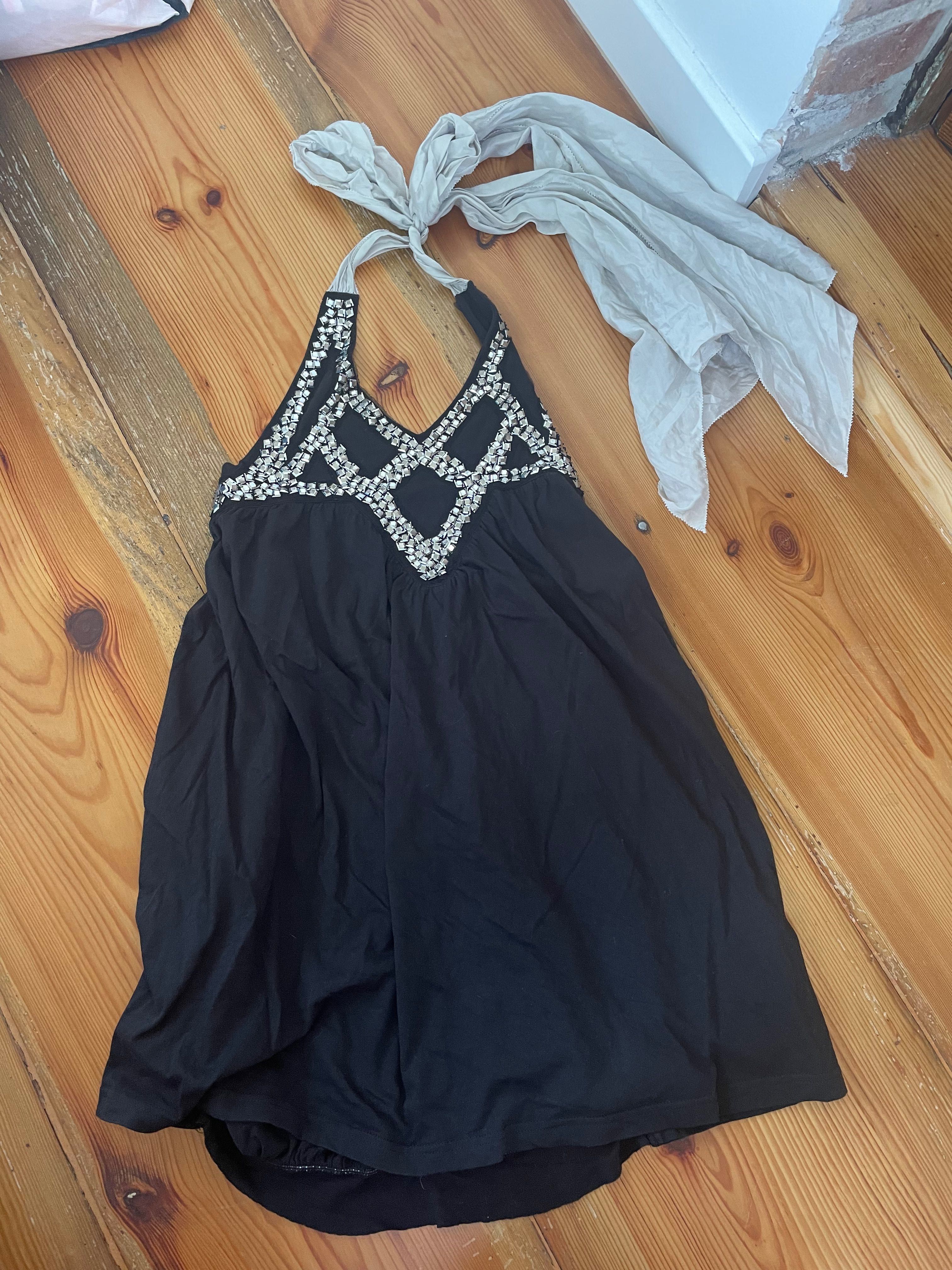 AllSaints krótka sukienka czarna tunika ćwieki kokarda rock