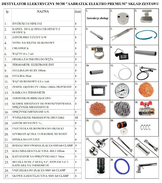 Destylator elektryczny 3500W Aabratek Keg 50l 30 filtr Miedziany 3xSMS