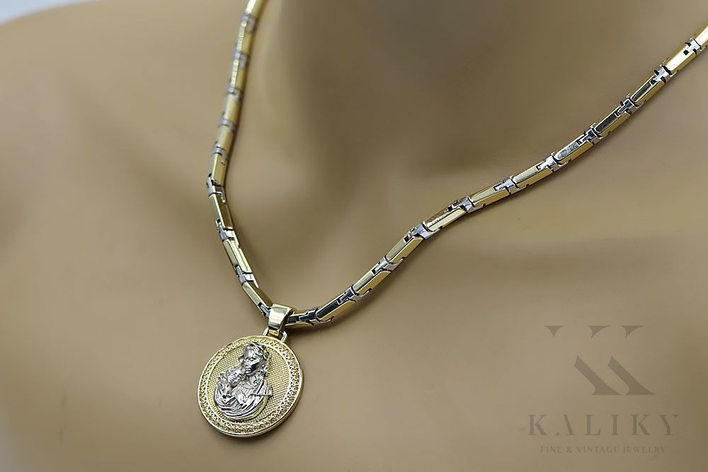 Złota zawieszka 14k Matka Boska z łańcuszek Hammer pm027yw30&cc047yw