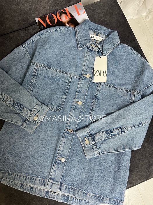 Джинсова куртка сорочка Zara XS, S Зара синя блакитна