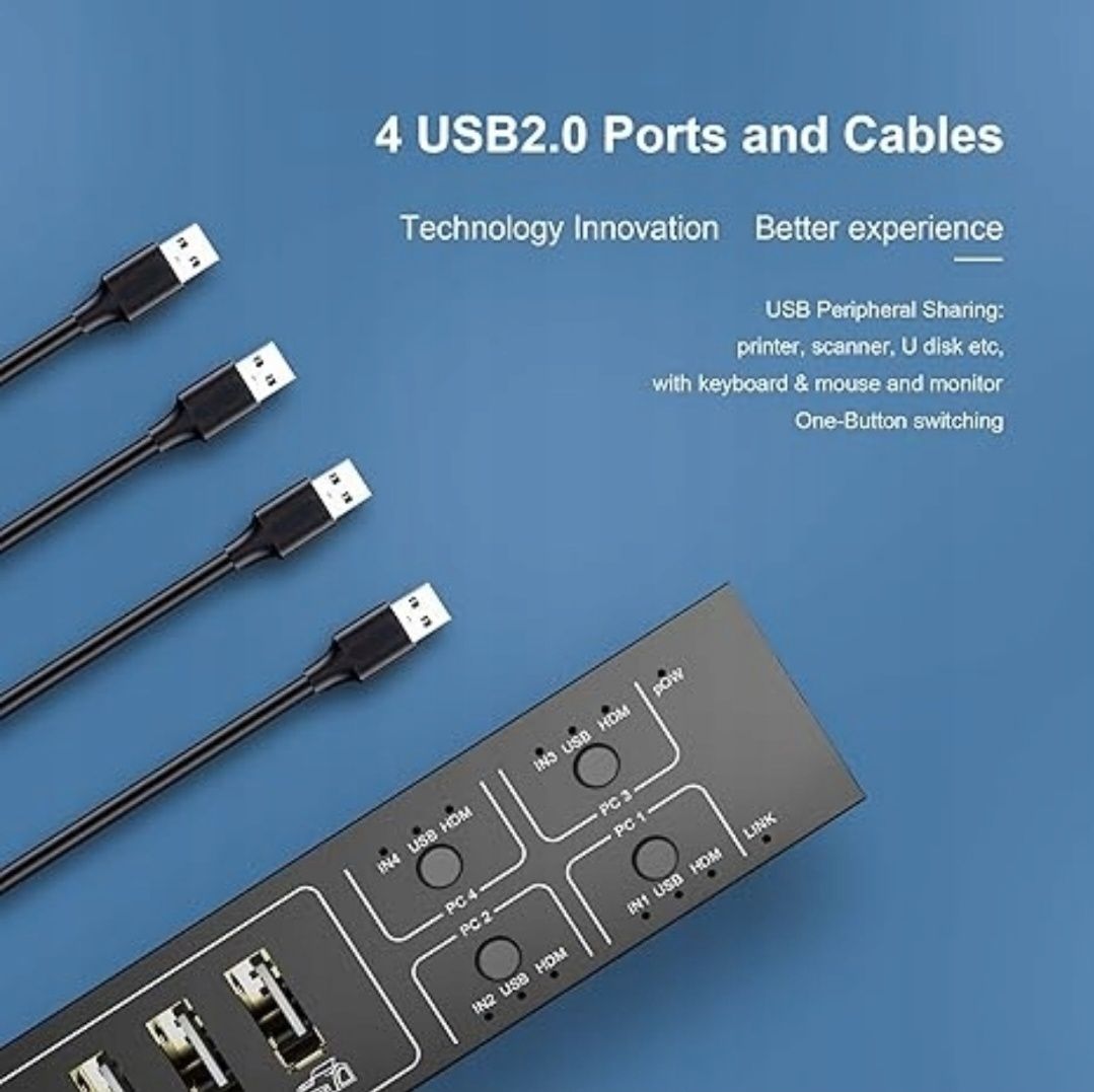 4-portowy Przełącznik hdmi DISPLAYPORT KVM 4X usb
4-PORTOWY PRZEŁĄCZN