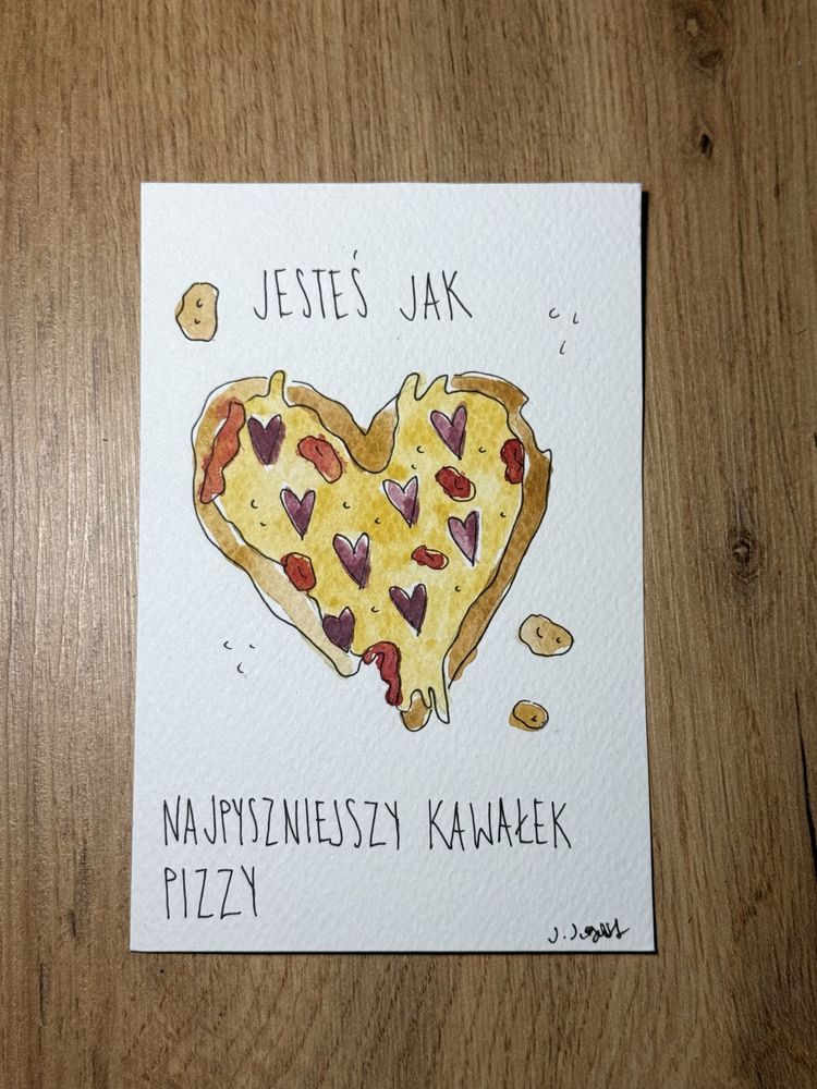 Kartka walentynkowa okolicznościowa walentynki pizza życzenia urodziny