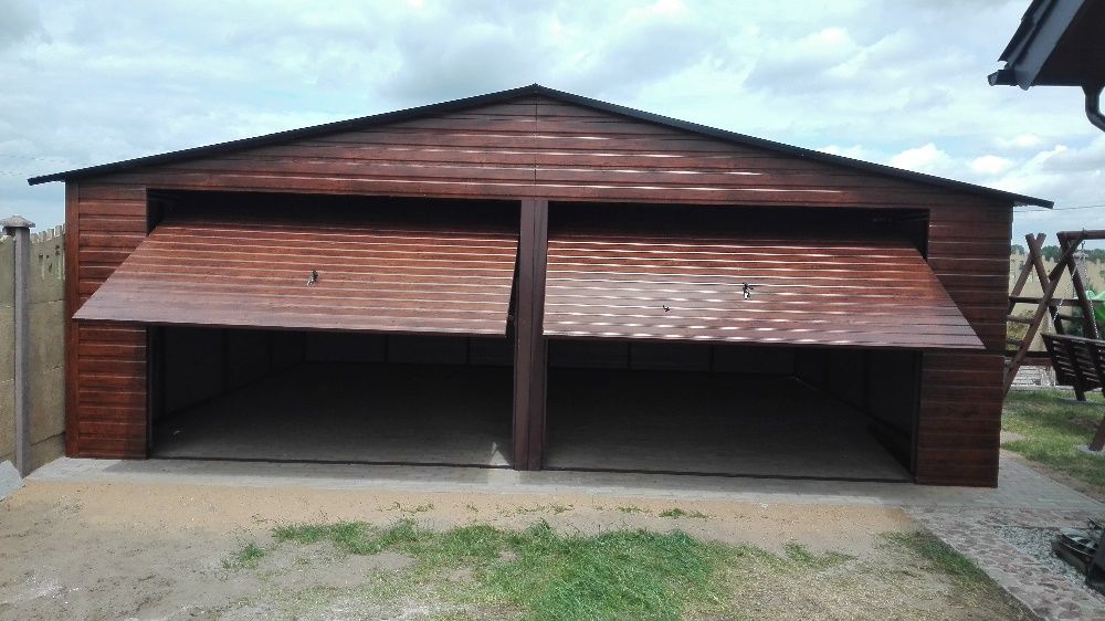 garaże blaszane drewnopodobne 10x6 orzech, dwuspadowy,wzmocniony garaż