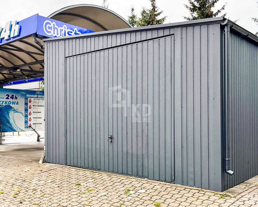 Garaż Blaszany 5X6M Brama Dwuskrzydłowa Okno Antracyt Dach Spad Tkd260