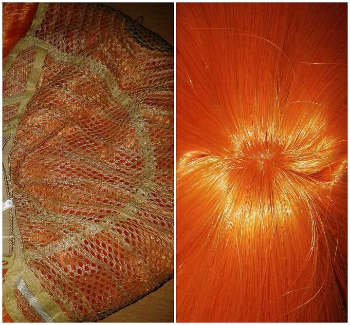 Jaskrawa pomarańczowa neonowa krótka peruka z grzywką cosplay wig