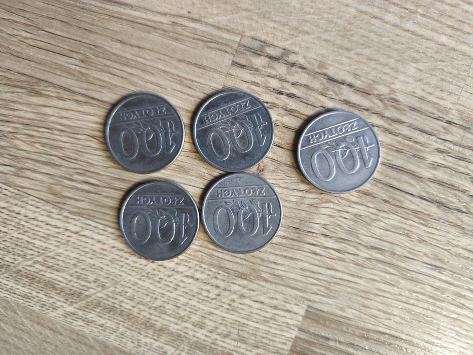 Monety z 1990r do 1995r o nominale 100zł