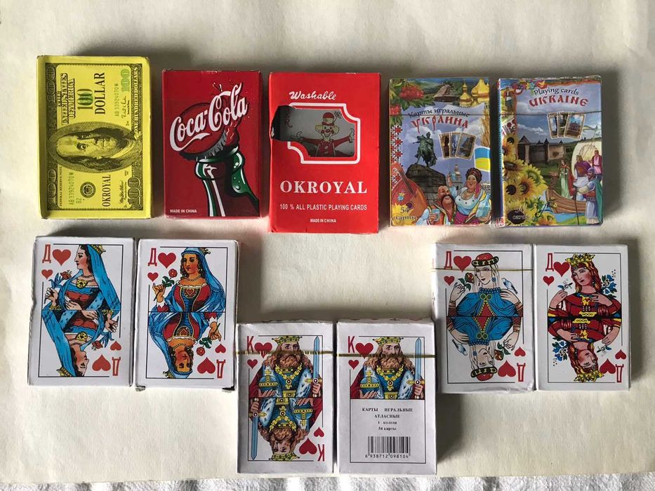 Карты игральные пластик. Козаки (Австрия), Доллар, Кока-кола, Украина.